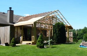 roof trusses with initial sheeting in place