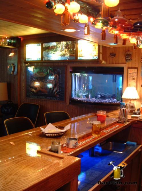 home bar with fish tank and hamms scenerama