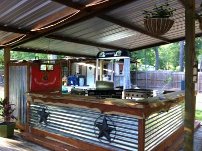 backyard bar under roof with metal sheeting