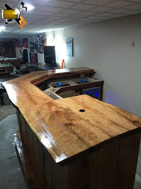home bar with cherry wood top and sides